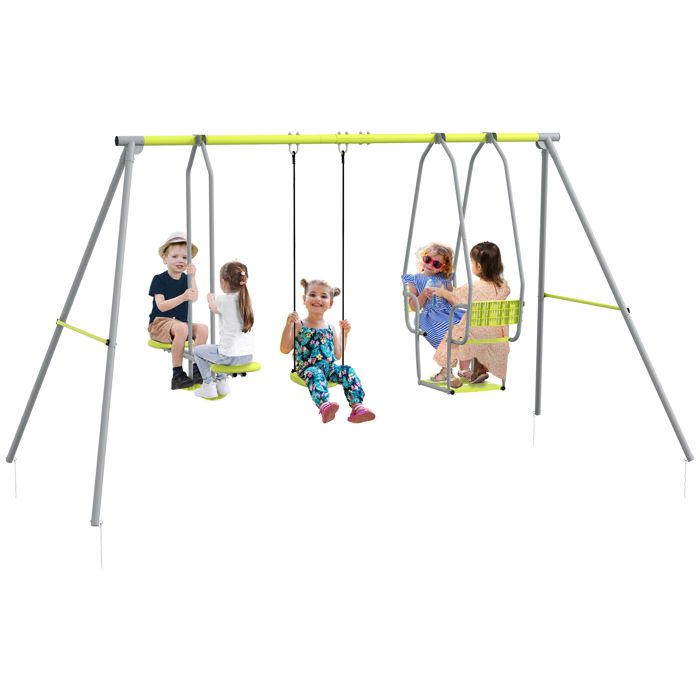 Balançoire portique pour enfant - Outsunny - 3 en 1 - 1 face à face et 3 agrès - Métal - 283x156x180cm - Vert