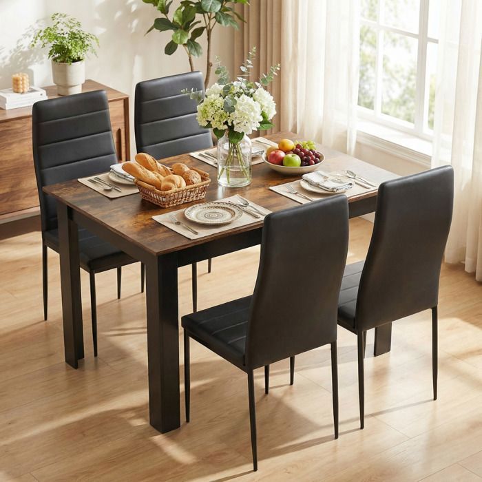 Mondeer ensemble table à manger avec 4 chaises simili cuir table cuisine pour salle à manger 120Lx80Px75Hcm marron rustique et noir