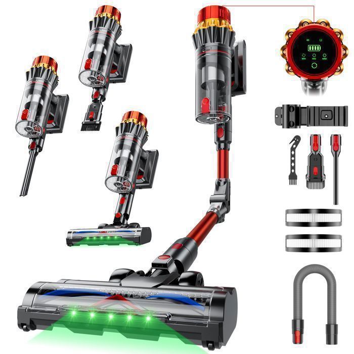 INLONG ZV13 Aspirateur Balai Sans Fil Tube Pliable 180° Flex75KPa 650WLED Verte3 Vitesses70MinAnti Emmêlement Poils