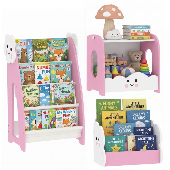 Meuble rangement enfant - AIYAPLAY - porte-magazines à 4 étagères bibliothèque 3 niveaux - bois - 85 5 x 32 x 72 cm - rose Meuble rangement enfant - AIYAPLAY - porte-magazines à 4 étagères bibliothèque 3 niveaux - bois - 85 5 x 32 x 72 cm - rose