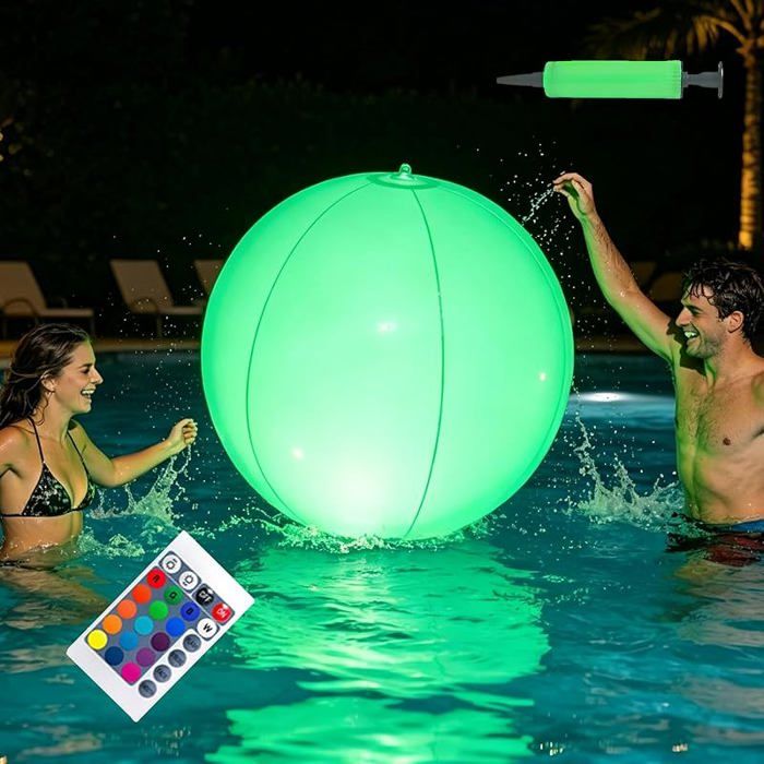Boule Lumineuse Piscine Flottante avec TélécommandeLampe Flottante Piscine 16 CouleursBallon de Pge Balle 1 60cm