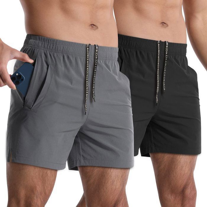 Pack de 2 Shorts de sport homme – Séchage rapide taille élastique Idéal pour la course le fitness Gris fonce/Noir