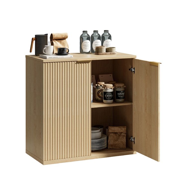 Buffet bas 2 portes – Sideboard moderne – Façade plissée – décor chêne – 80 x 40 x 80 cm