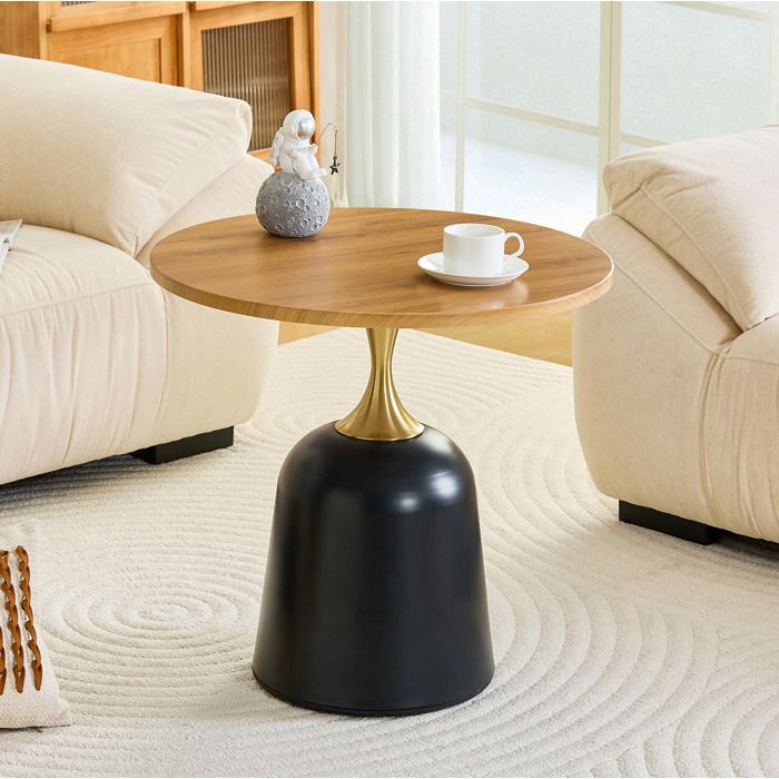 Table basse ronde Ø 60 cm en mélamine aspect bois avec structure métallique style scandinave moderne