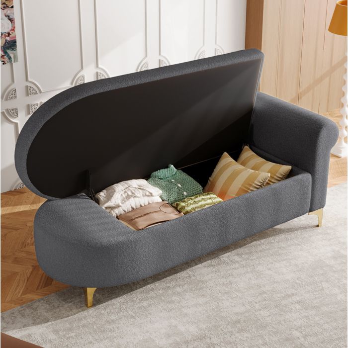 Meridienne 1 Place Gris Antique Chaise Longue Vintage FloraGrace Pour Salon Avec Rangement Cache 134x64x70cm