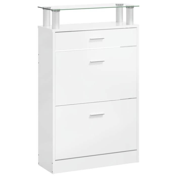 Armoire à chaussure Blanc brillant 63x24x104 cm Bois ingénierie_2 ans garantie_65971