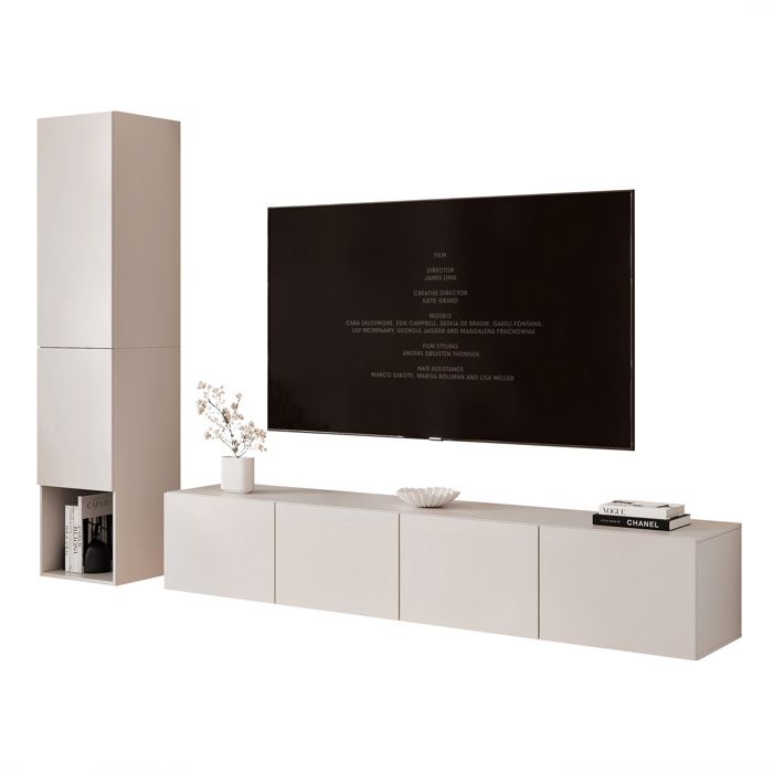 Ensemble Meuble TV ANGEL LINE I - Colonne murale - 6 portes - LED intégré - Cachemire