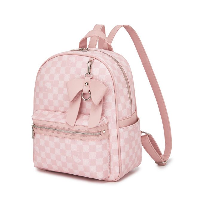 Sac à dos - MISS LULU - Damier avec Noeud - Rose - PVC déperlant - Compatible tablette 9 7
