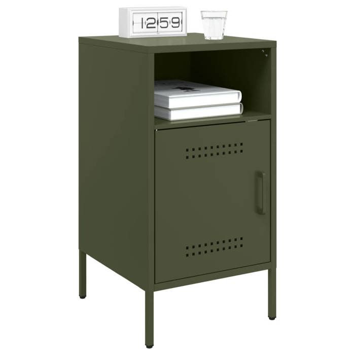 Cabinet de Lit Moderne Vert Table de chevet/nuit avec rangement vert olive 36x39x68 cm acier CC3776