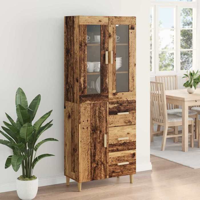 Marron Buffet haut CHIC Haut Armoire rectangulaire 1 PC Bois Ancien 695x34x180 cm Bois dingénierie N16238