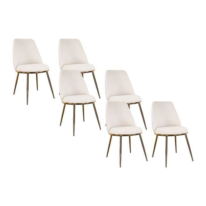 Lot de 6 chaises en tissu bouclette et métal doré - Blanc - NEBINA Lot de 6 chaises en tissu bouclette et métal doré - Blanc - NEBINA