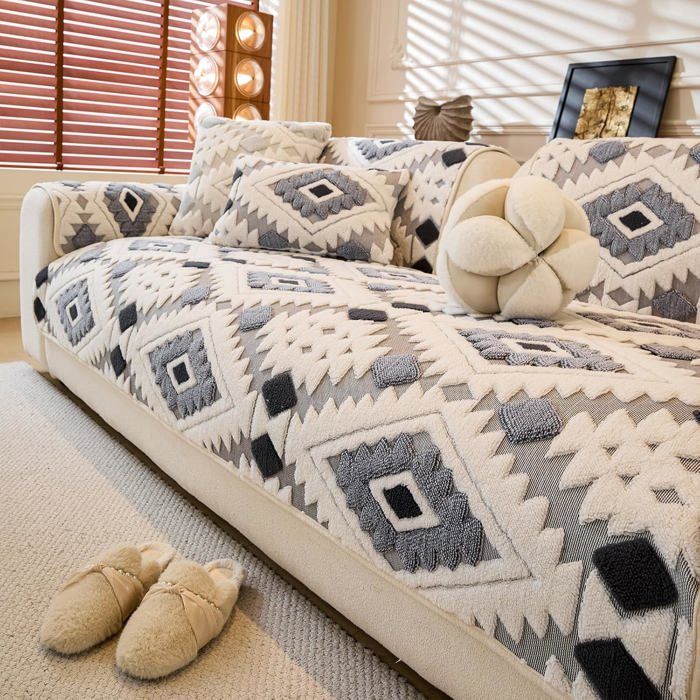 Housse de Canapé 2 3 4 Places Couvre Canapé 90x160 cm Gris Foncé Protège-Canapé en Peluche Adapté aux
