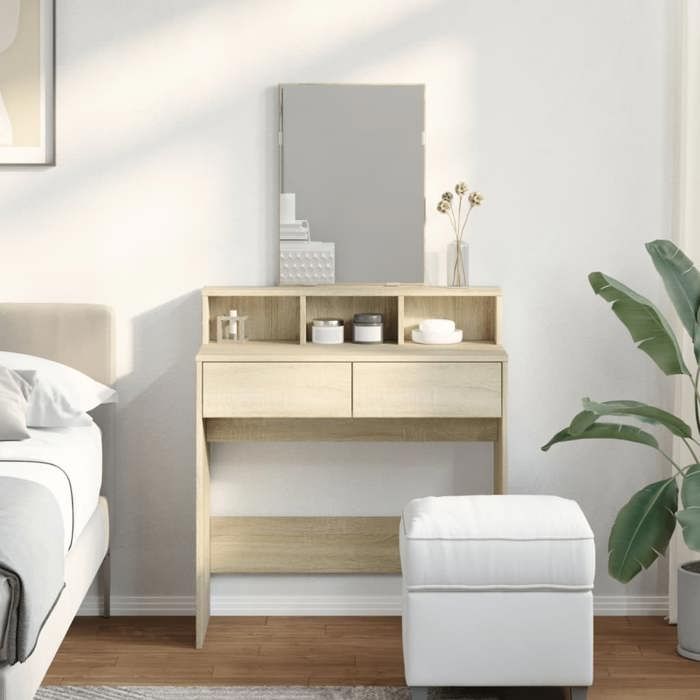vidaXL Coiffeuse miroir chêne sonoma 80x41x144 5 cm meuble maquillage design scandinave miroir intégré