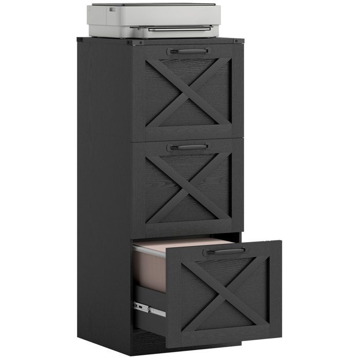 Caisson de bureau - HOMCOM - 3 tiroirs dossiers suspendus pour formats lettre/A4 style rustique - bois - 40x40x101cm - noir Caisson de bureau - HOMCOM - 3 tiroirs dossiers suspendus pour formats lettre/A4 style rustique - bois - 40x40x101cm - noir