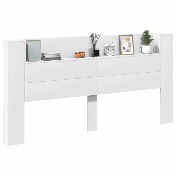 Meuble de chambre - HAOSHOP - Tête de lit moderne - de rangement avec LED - Blanc Bois dingénierie（32191)