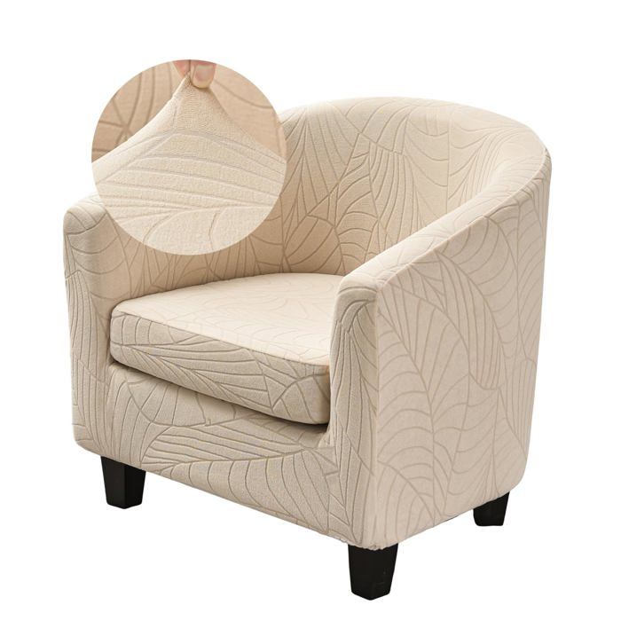 Housse fauteuil cabriolet chesterfield 1 place lot 2 jacquard beige extensible antidérapante polyester élasthanne lavable machine