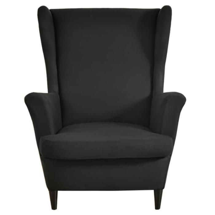 Couvre Fauteuil à Oreilles Lot de 2 Noir Uni Housses de Chaise Extensibles pour Salon Chambre et Déco Maison-  HOUSSE DE FAUTEUIL