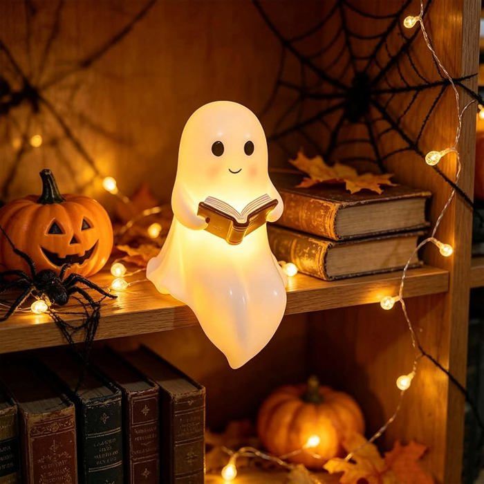 Décorations halloween Veilleuse Lampe de Lecture Fantôme Mignon Veilleuse FantôMes Halloween 9.5x8.5x14cm