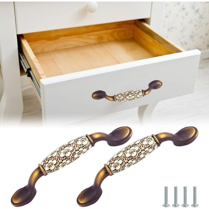 2 Pcs Poignée Meuble Céramique de Tiroir avec Vis Poignées de Placard Vintage de Porte Poignée de Meuble pour Cuisine Placar