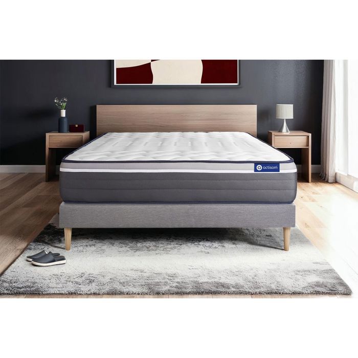 Ensemble Matelas Sommier 140x190 cm - Sommier Gris (en kit) - Actilatex Plus