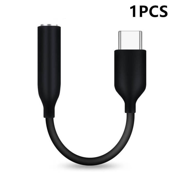 Couleur 1pcs noir Adaptateur USB de type C à Jack 3.5, Câble Audio