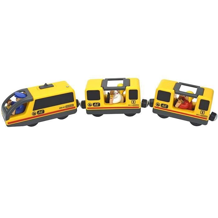 Acsatont Train Électrique En Bois – Compatible Thomas & Brio – Motorisé Avec Sons Et Lumières (Rouge)