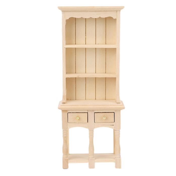 Bibliothèque Miniature En Bois Blanc – 3 étages, 4 Tiroirs – Meuble Maison De Poupée 1:12 – Déco Noël