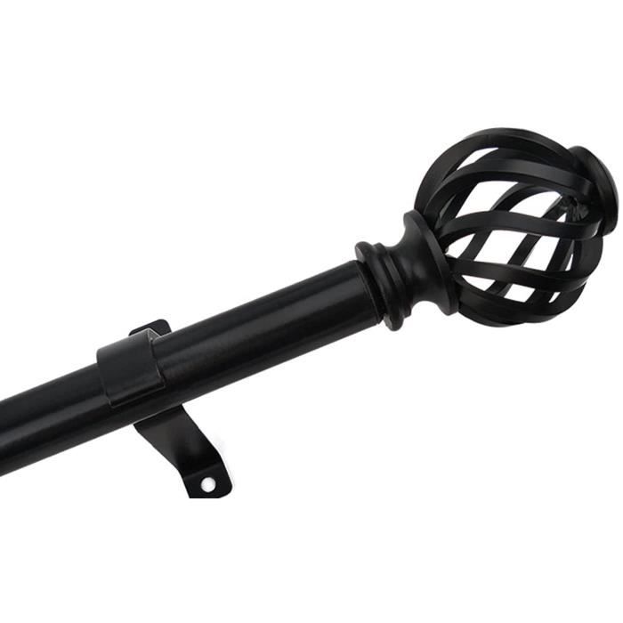 Tringle à Rideau Noire Réglable 42-169cm - Diamètre 16mm - Avec Supports Et Vis