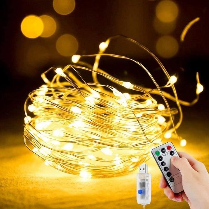 SALCAR coloré LED guirlande lumineuse de 10 mètres / 33 Ft 100 diodes à  l'intérieur du fil de cuivre Micro USB pour les fêtes de Noël Party  Decorating