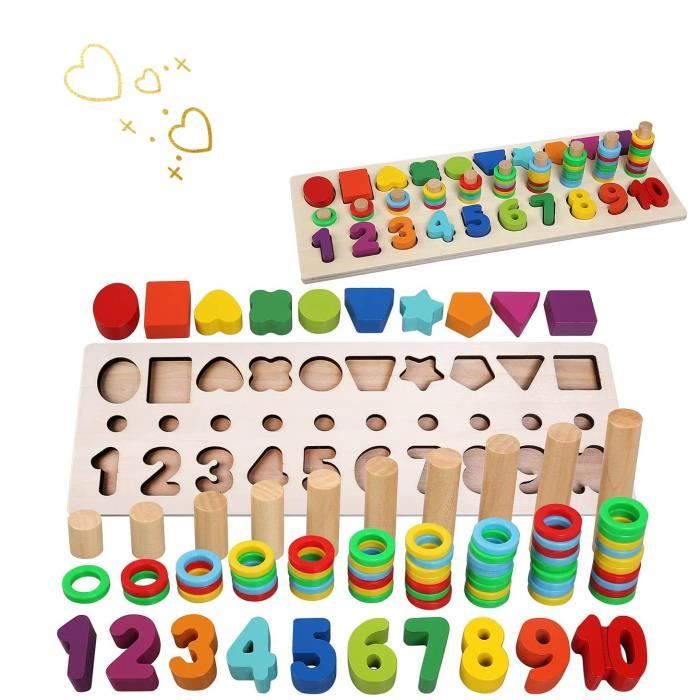 ADOCARN – Puzzle Mathématique En Bois Coloré, Jouet éducatif Pour Développer La Mémoire Et La Créativité Des Tout-petits