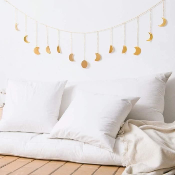 Suspension Murale Phase De Lune Dorée - Décoration Bohème Avec Chaîne Métal Pour Chambre Et Bureau