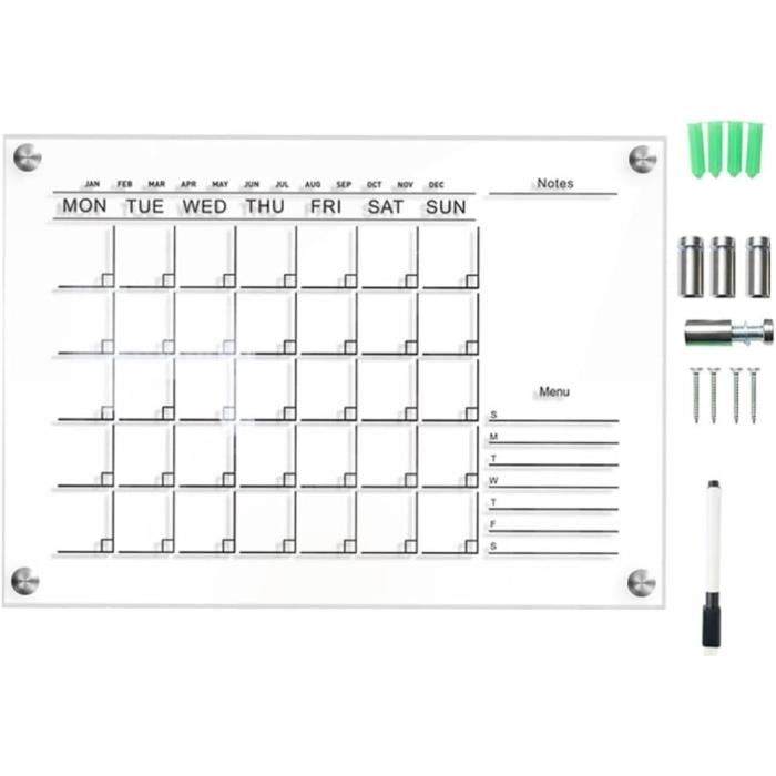 Calendrier Tableau Blanc Magnétique Double Face 30x40 Cm – Planificateur Mensuel + Surface Vierge, Idéal Cuisine, Bureau, École