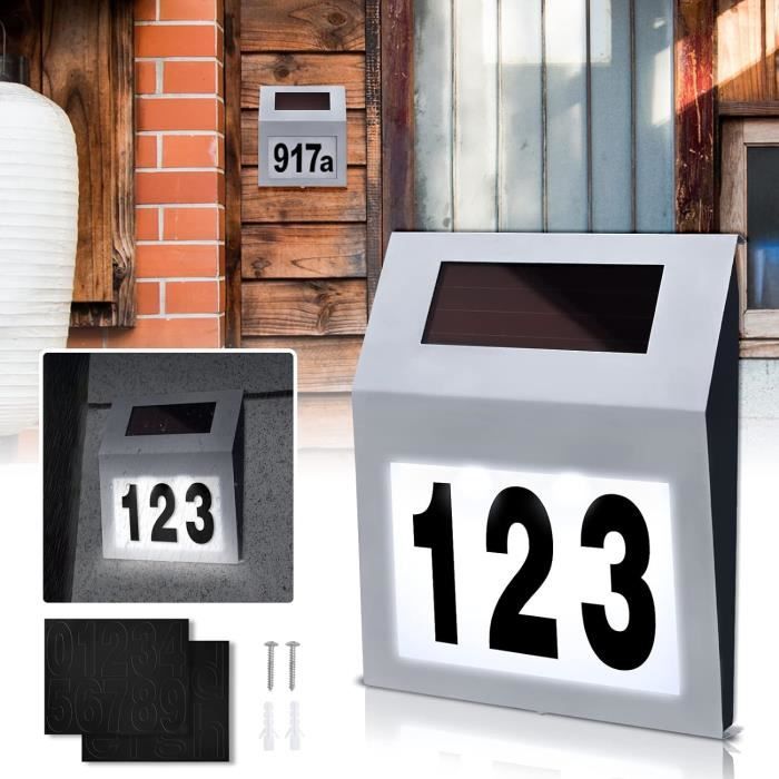 Chiffre De Maison Solaire LED Naizy – Éclairé, IP65, Acier Inoxydable – Silber