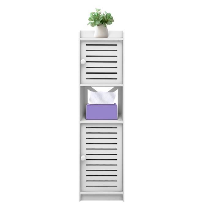 Colonne de salle de bain MAESTROHA - Blanc - 20x20x75cm - 2 portes et 1 étagère