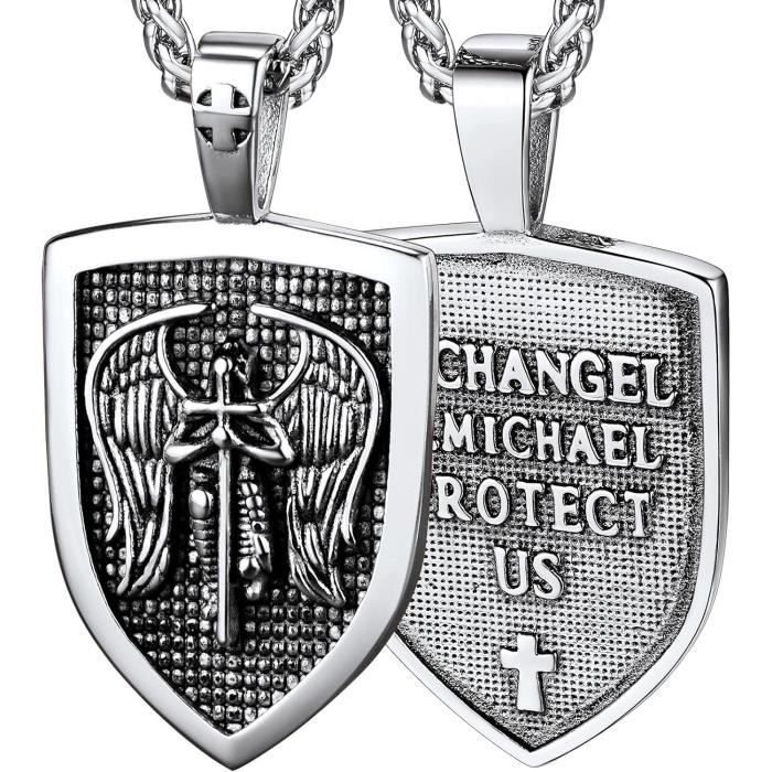 Collier Archange Michel FaithHeart - Médaille Protection Acier Inoxydable - Chaîne 55+5cm Réglable - Homme/Femme