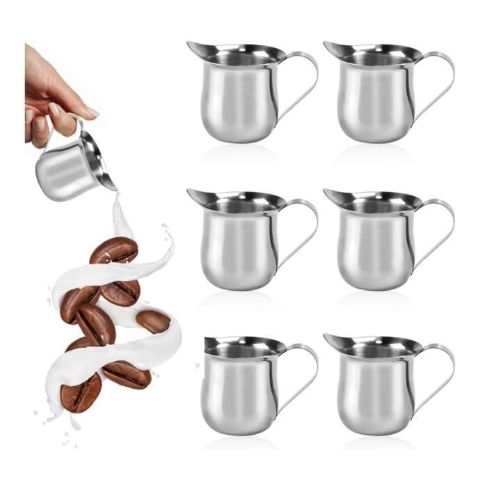 6 PCS Mini Pot à Lait Inox 90ml Pichet à Lait en Acier Inox Tasse à Sauce Acier Petite Cruche Lait Mini Pichet Crémier Accessoires