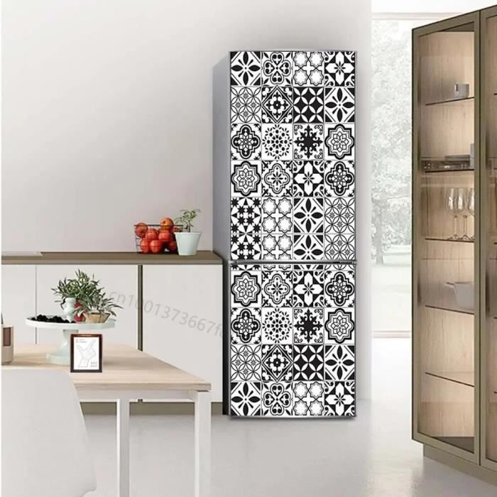 Stickers Adhésifs Pour Frigo - Motif Triangles Noirs Moderne - Couvre Porte Entièrement - Déco Cuisine - 11