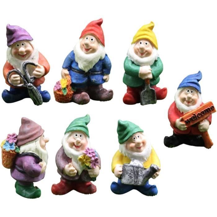 Statues Nains De Jardin Miniatures – Lot De 7 Pièces 5 Cm, Résine, Décoration Féerique Pour Pot De Fleurs, Jardin - 2