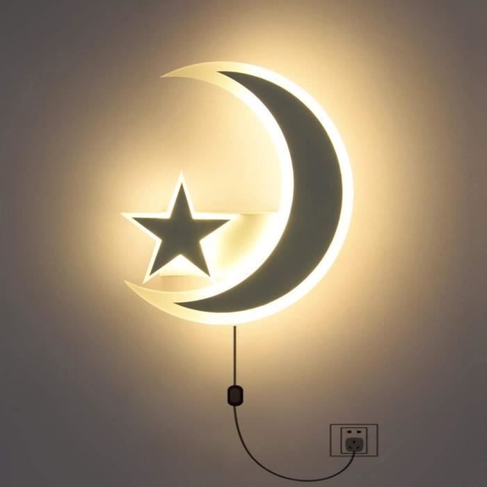 Applique murale en forme de lune, lumière de lune 3D, lampe murale LED à intensité variable avec télécommande, plafonnier mural à brancher, décoration murale en forme de lune pour salon, chambre à