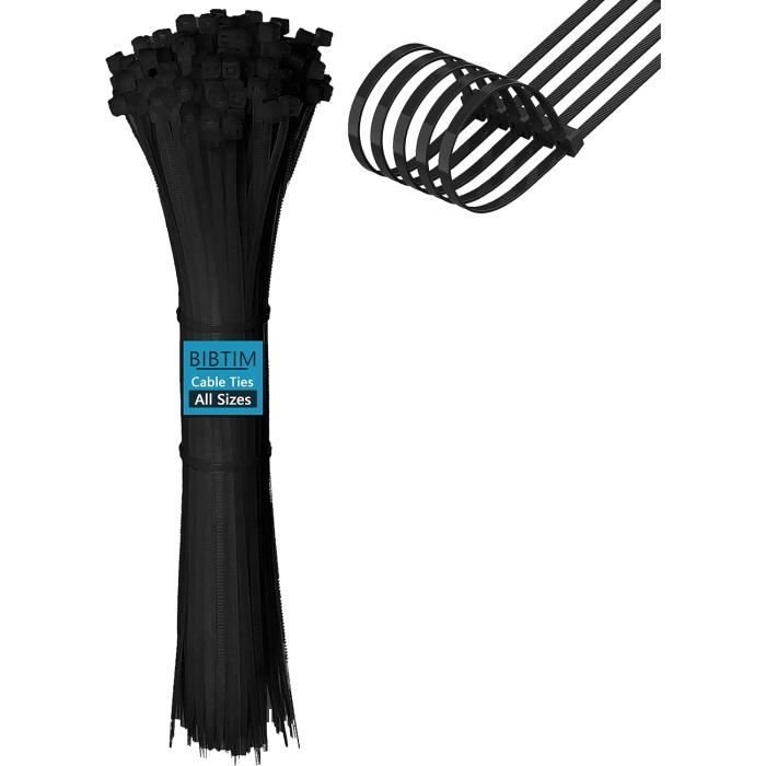 ISOLATECH Colliers De Serrage Noir Résistant Aux UV 100 Pièces 450mm X 7,6mm Grand Petit Long Large Fin Extra Fort Résistant à La Déchirure Refermable Qualité Industrielle Nylon Set Choix