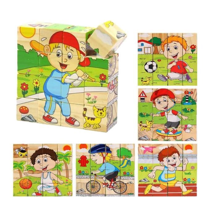 Puzzle Cube en Bois - Jouets en Bois - 12x12cm - 16 Cubes - Pour Enfants à Partir de 3 Ans - Puzzle 3D