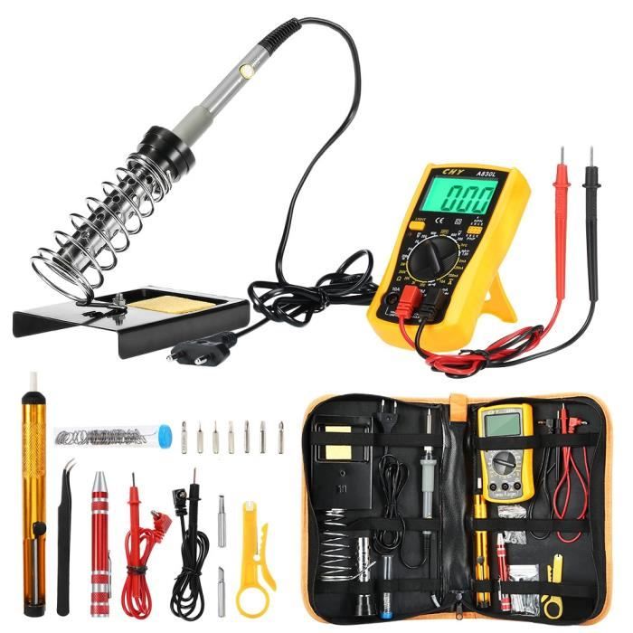 Kit Fer à Souder 60W Avec Multimètre - 25 Pièces - Température Réglable 200–450°C - Pour électronique Et Réparations