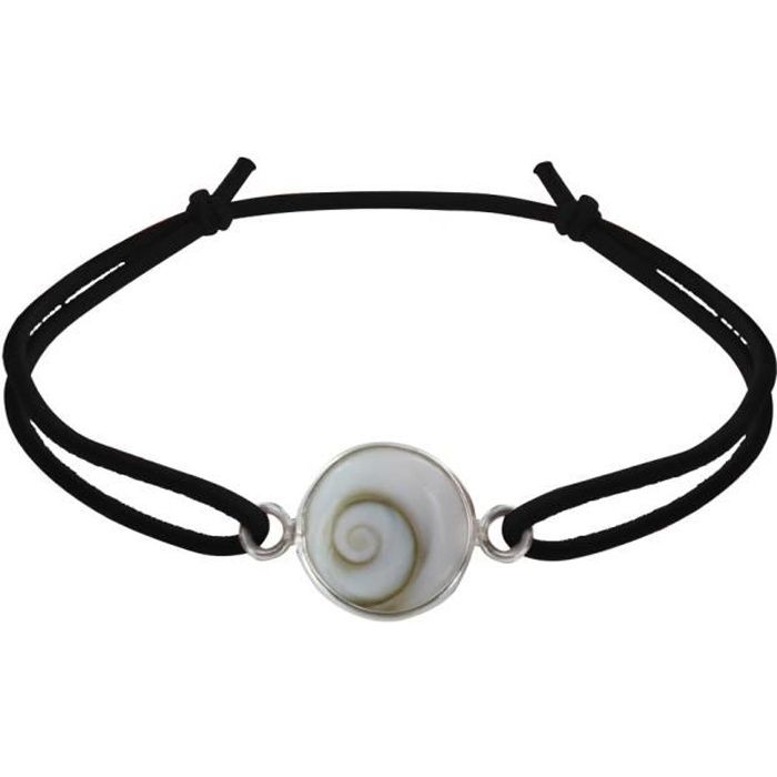 Les Poulettes Bijoux - Bracelet Lien Elastique Oeil de Sainte Lucie Rond - Noir