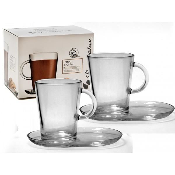 Verre Service Tasses à Café avec Assiettes Transparent, Verre Service Tasses à Café avec Assiettes Transparent,