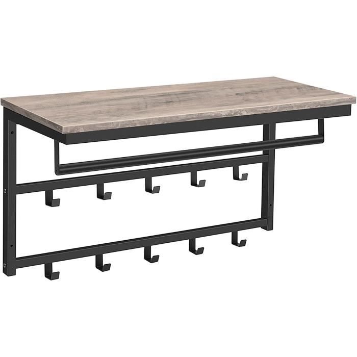 ETAGERE PORTE MANTEAU MURALE STYLE CAMPAGNE RUSTIQUE EN BOIS BLANC ET