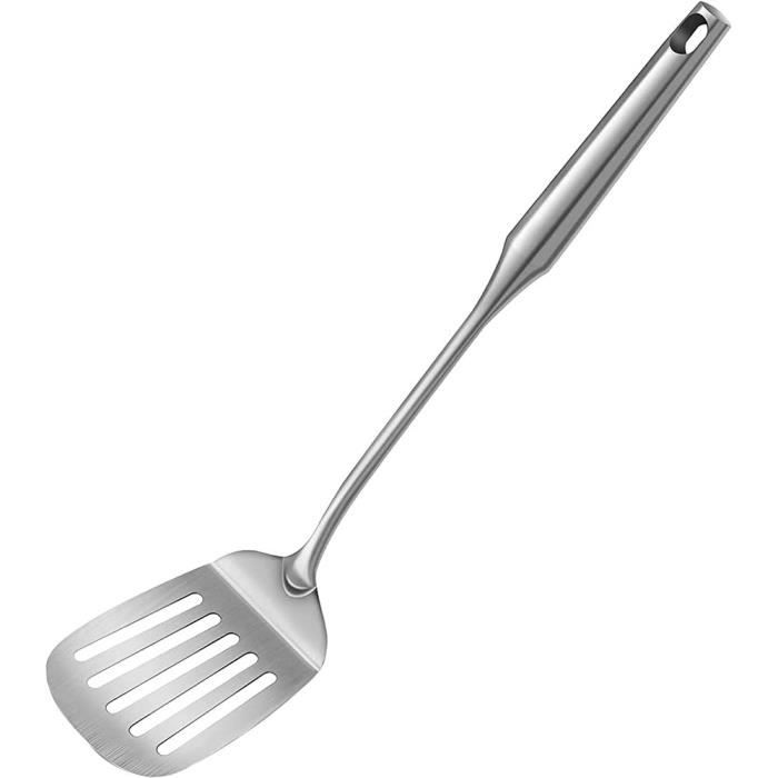 Spatule En Acier Inoxydable Avec Manche En Bois – Lame Fine Ajourée 16 Cm – Pour Poisson, Crêpes, Omelettes – Longueur Totale 28 Cm - 3