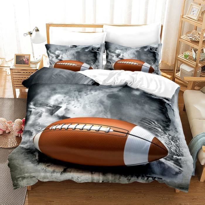 Housse de Couette Football Rugby - Ensemble de Literie Sport Style - 140x200cm - Multicolore - Impression 3D