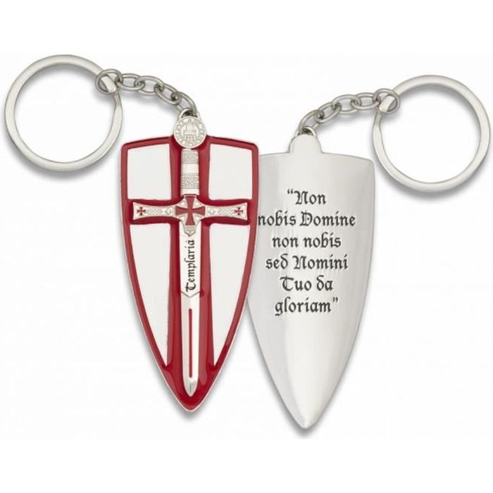 Porte-Clés Acier Ovale Ordre du Temple Templier Croix Templière Chevalier 