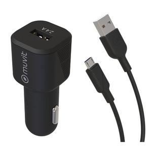 MUVIT FOR CHANGE Pack Chargeur Voiture 12W + Câble Micro USB - 1.2 m - Noir