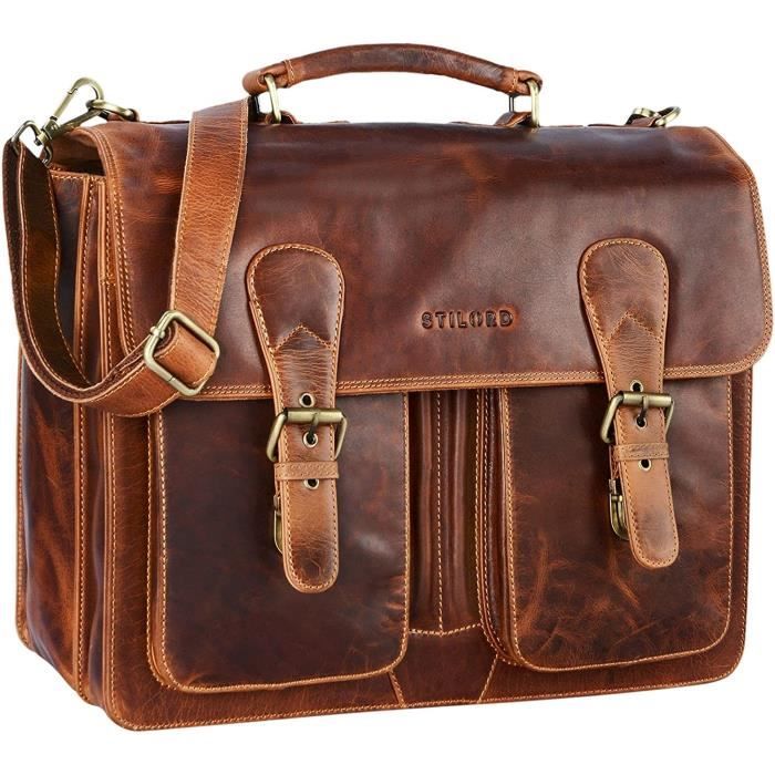 Karl' Serviette Cartable Homme en Cuir Sac à Bandoulière Vintage  PorteDocuments Sac d'Enseignant Sac d'affaires [1123] - Cdiscount Bagagerie  - Maroquinerie